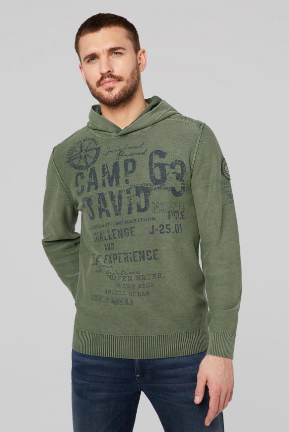 Strick-Hoodie Stone Washed mit Used Prints