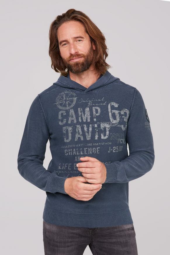 Strick-Hoodie Stone Washed mit Used Prints
