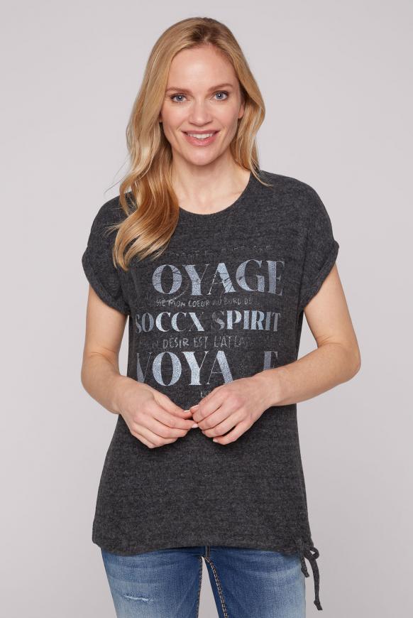 Strick-Shirt mit Glitter Print anthra melange