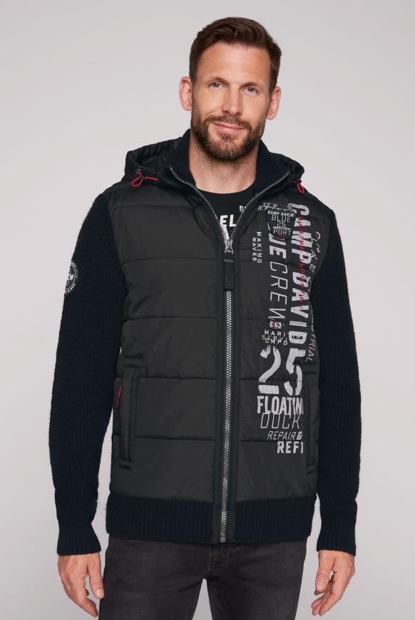 Strickjacke im Materialmix mit abtrennbarer Kapuze