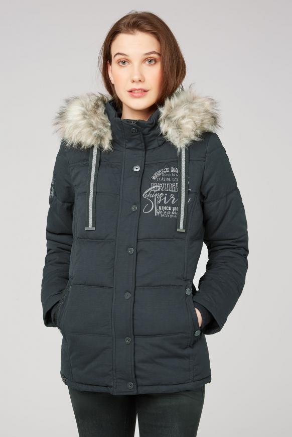 Strukturierte Jacke mit Artwork und Fake Fur
