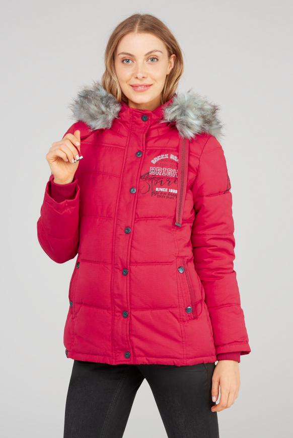 Strukturierte Jacke mit Artwork und Fake Fur