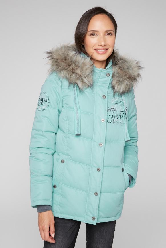 Strukturierte Jacke mit Artwork und Fake Fur