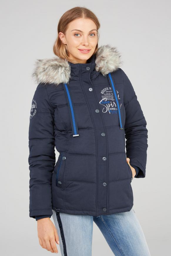 Strukturierte Jacke mit Artwork und Fake Fur