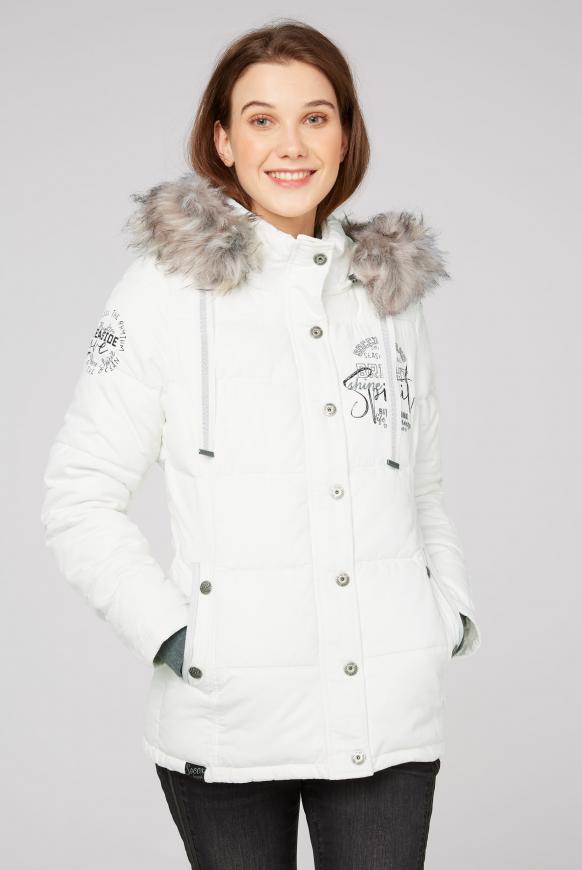 Strukturierte Jacke mit Artwork und Fake Fur