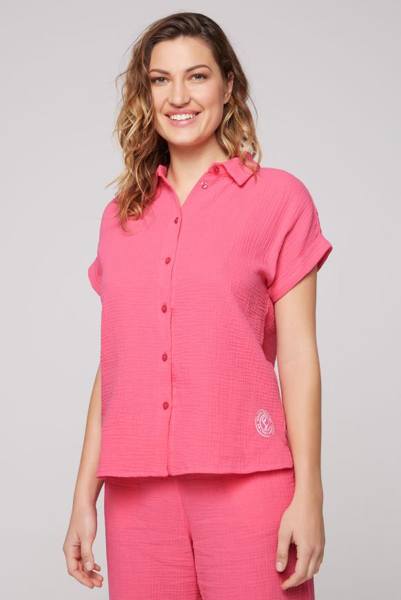 Strukturierte Kurzarmbluse aus Musselin bright pink