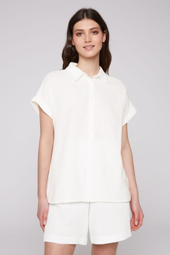 Strukturierte Kurzarmbluse aus Musselin cotton white