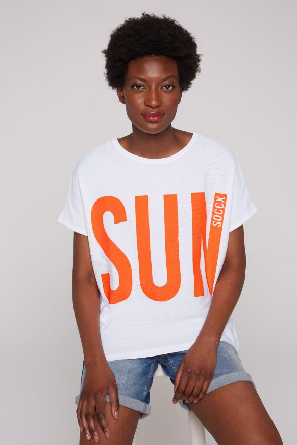 Strukturiertes Oversized-Shirt mit Print opticwhite