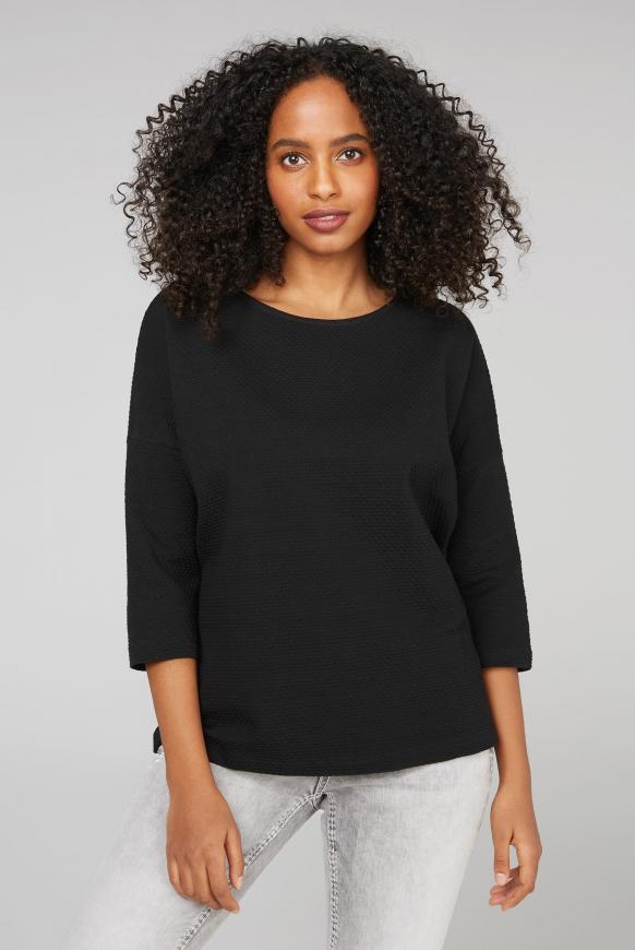 Strukturiertes Sweatshirt mit 3/4-Ärmeln black
