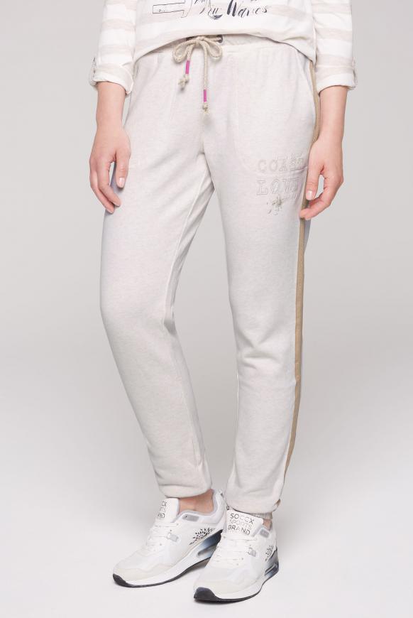 Sweathose mit Label Prints und Seitentape light beige melange