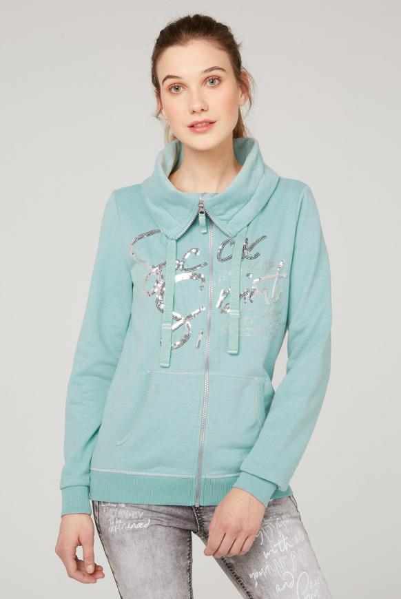 Sweatjacke mit hohem Kragen und Artwork