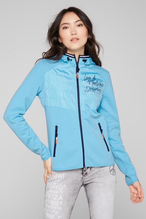 Sweatjacke mit Kapuze im Materialmix