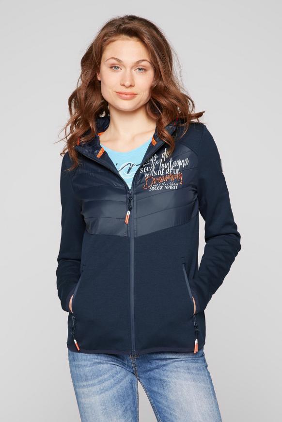 Sweatjacke mit Kapuze im Materialmix