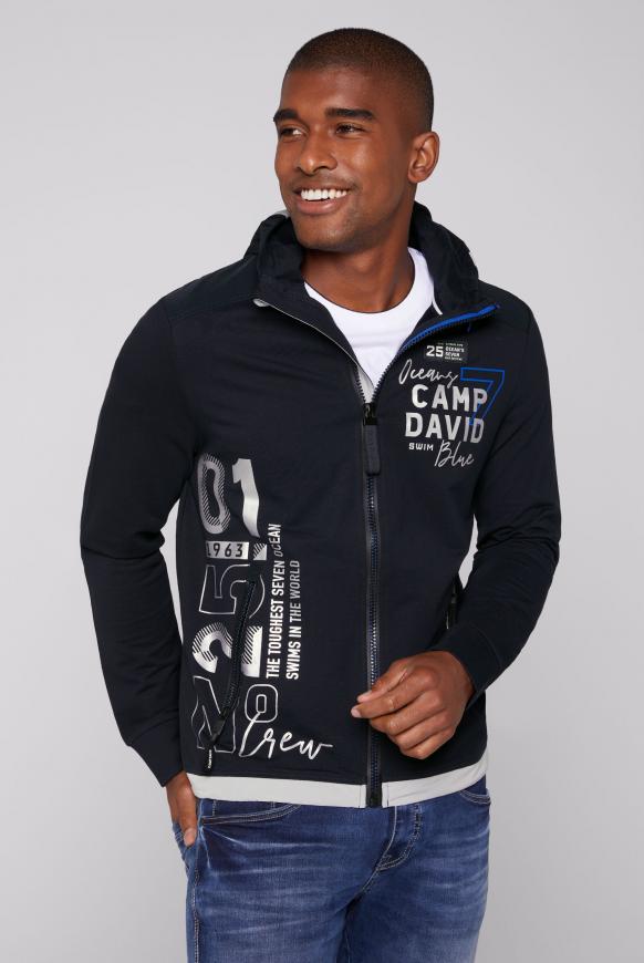 Sweatjacke mit Kapuze im Materialmix