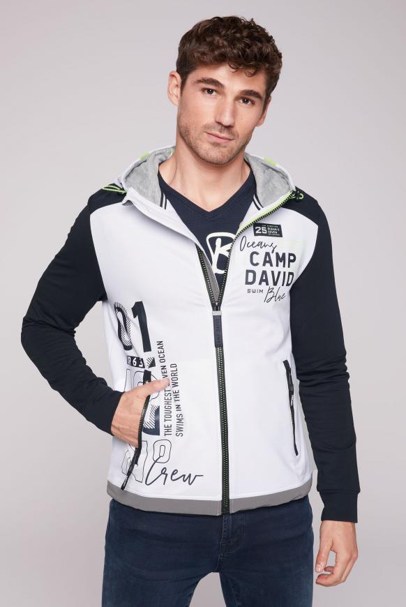 Sweatjacke mit Kapuze im Materialmix
