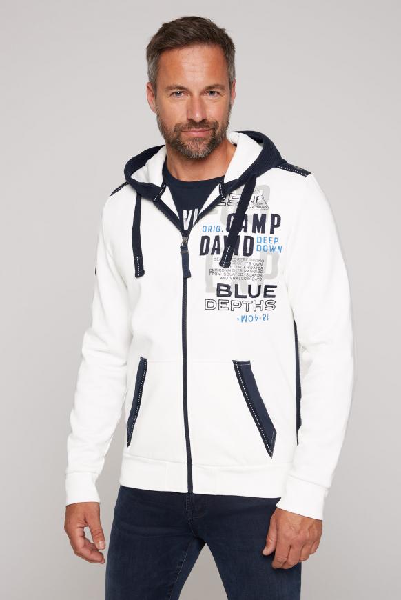 Sweatjacke mit Kapuze im Materialmix