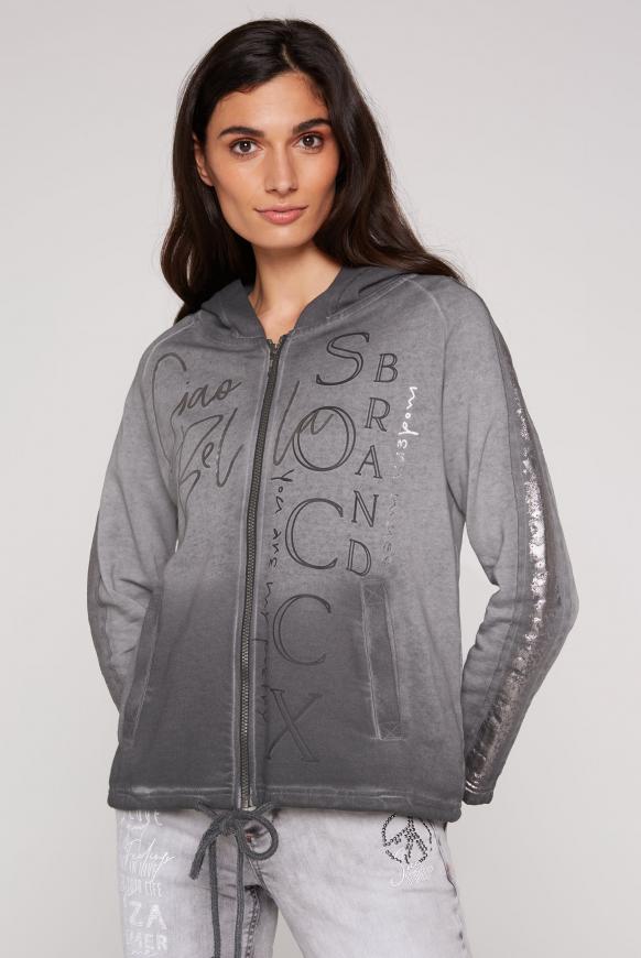 Sweatjacke mit Kapuze und Folien-Prints black