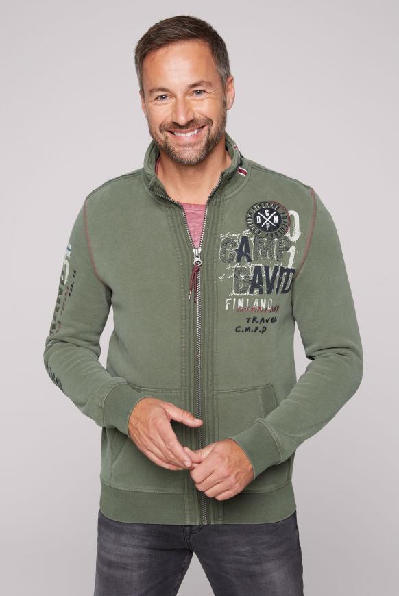 Sweatjacke mit Vintage Look und Artworks medium khaki