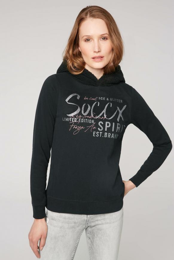 Sweatshirt mit 3D-Artwork und Sherpa-Kapuze