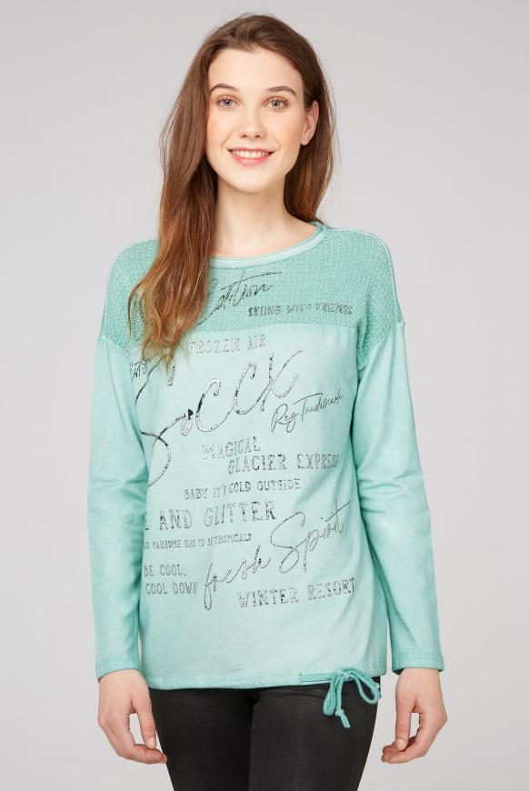 Sweatshirt mit Chenille-Strick und Logo Prints frozen aqua