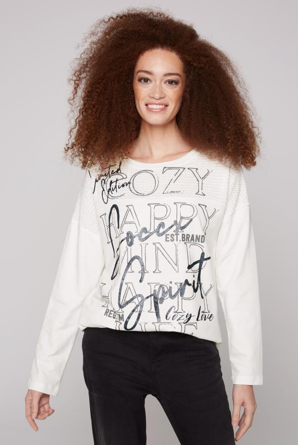 Sweatshirt mit Chenillestrick und Print