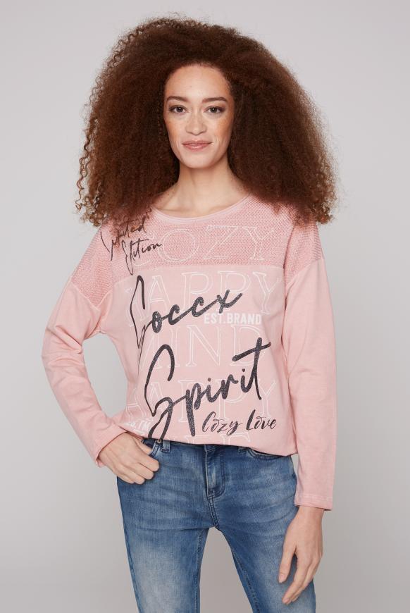 Sweatshirt mit Chenillestrick und Print