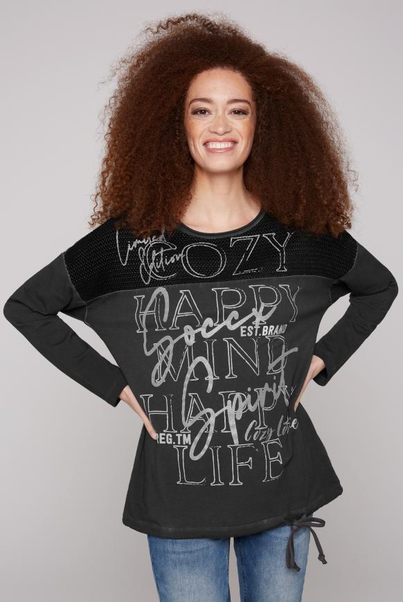 Sweatshirt mit Chenillestrick und Print