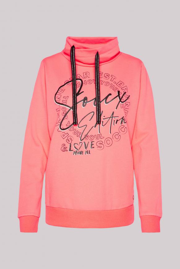 Sweatshirt mit hohem Kragen und Artwork neon pink