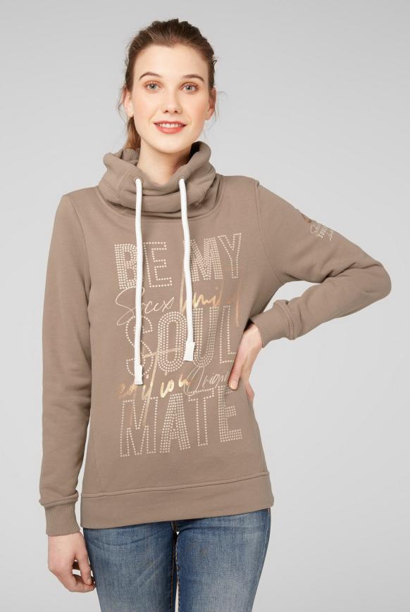 Sweatshirt mit hohem Kragen und Glitter Print