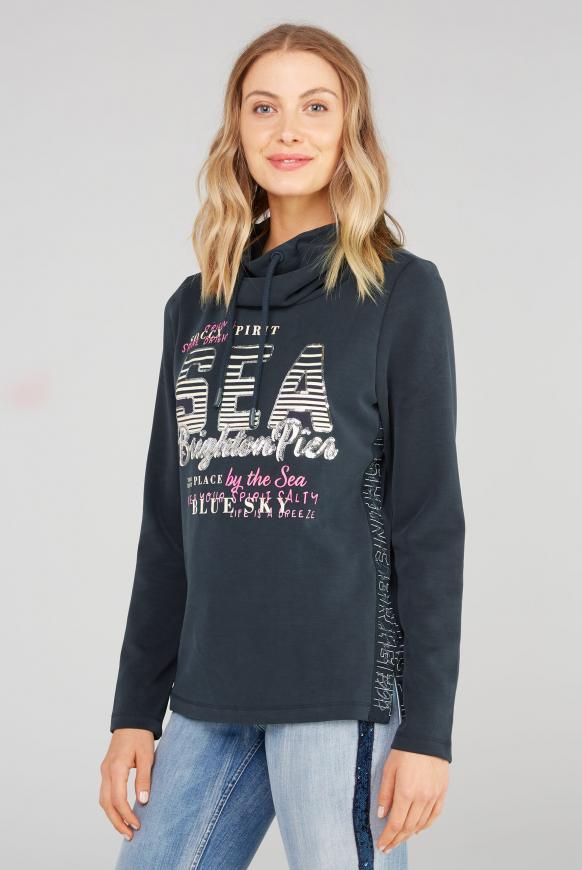 Sweatshirt mit hohem Kragen und Pailletten-Artwork