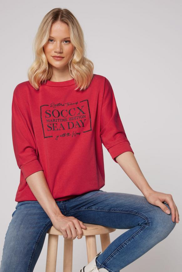 Sweatshirt mit kurzen Ärmeln und Glitter Print clear red