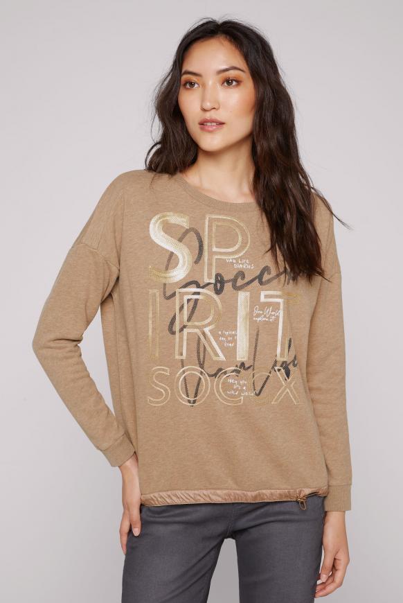 Sweatshirt mit Pailletten und Tunnelzugsaum chestnut melange