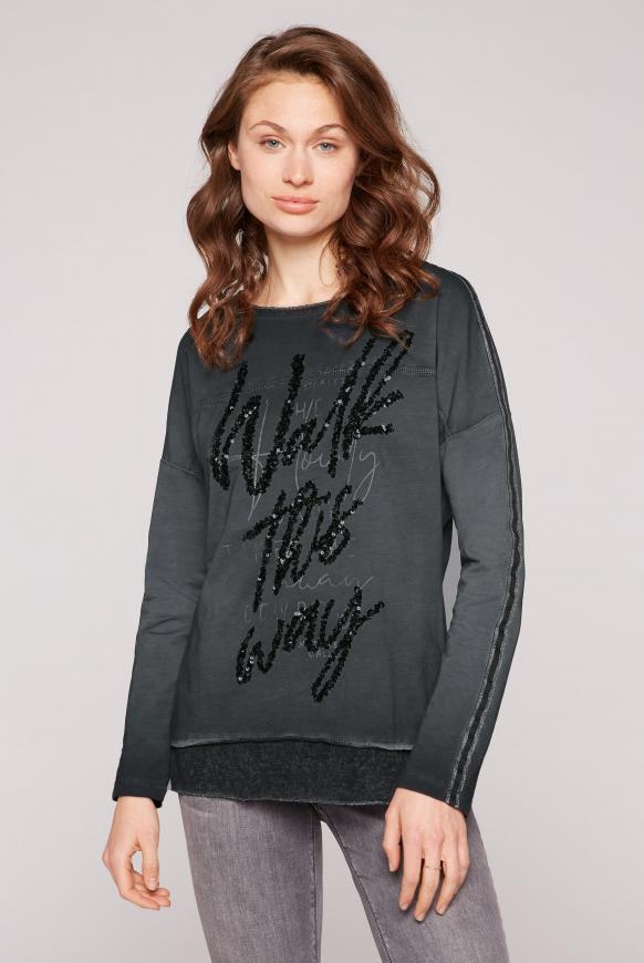 Sweatshirt mit Pailletten-Wording und Tapes black