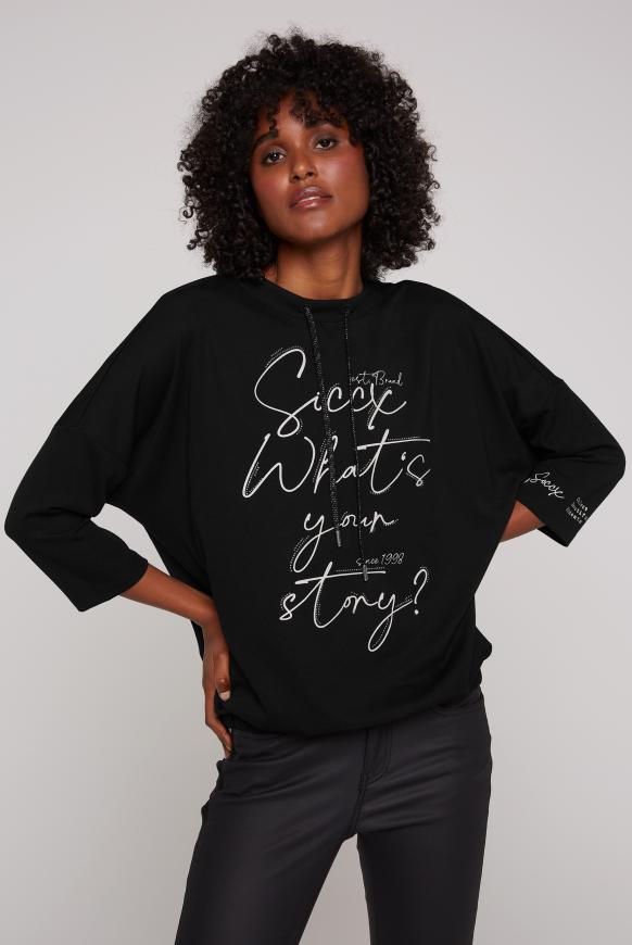 Sweatshirt mit Prints, Tape und Gummizugsaum black