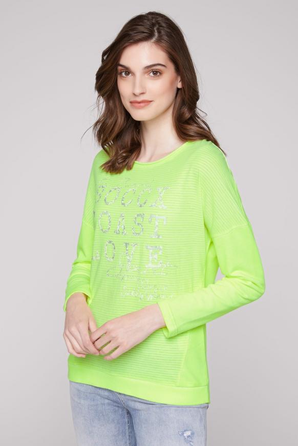 Sweatshirt mit Strukturmix und Logo Print super lemon