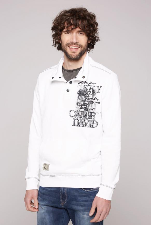 Sweatshirt mit Troyer-Kragen und Kängurutasche opticwhite