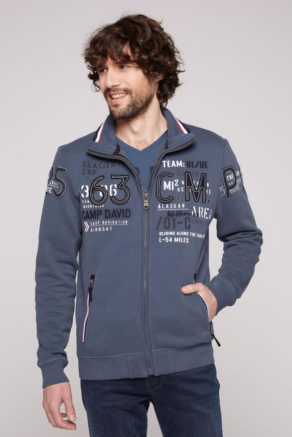 Sweatshirtjacke mit Label-Applikationen dark sky