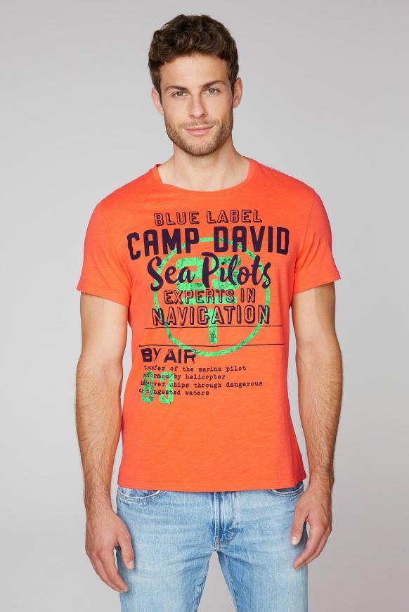 T-Shirt aus Flammgarn mit Label Print