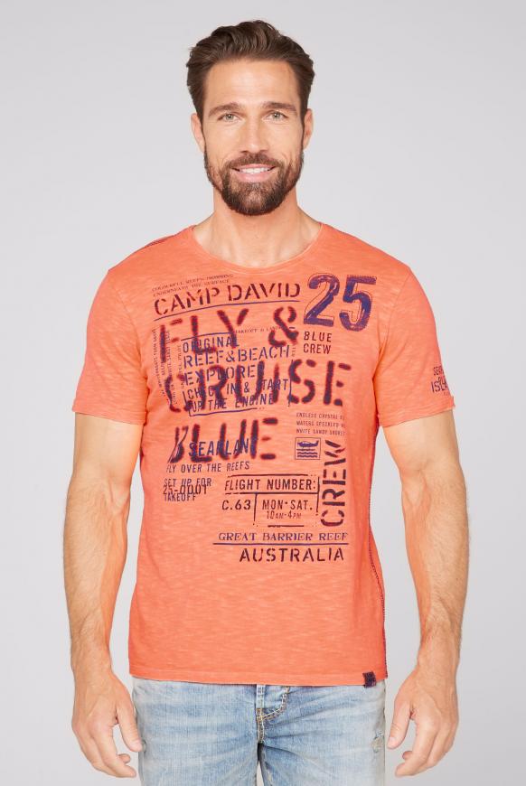 T-Shirt aus Flammgarn mit Used Print speed orange