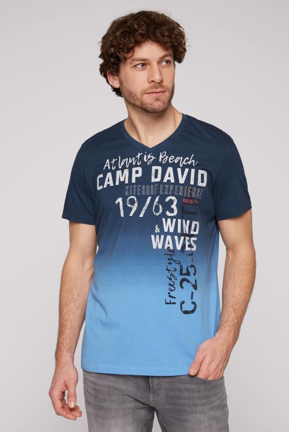 T-Shirt Dip Dye mit Label Print soft blue