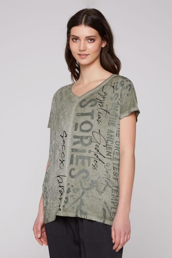 T-Shirt im Material- und Mustermix sage green