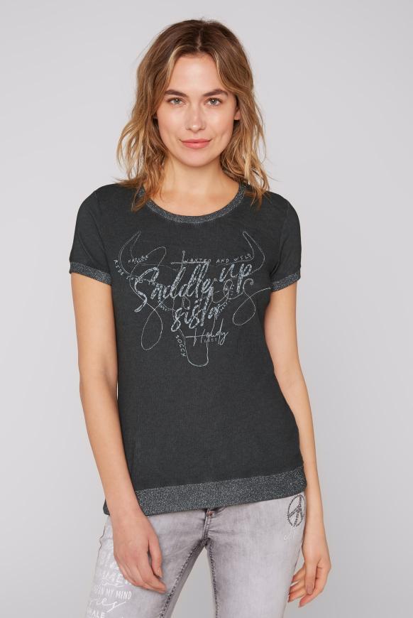 T-Shirt im Strukturmix mit Glitzerbündchen