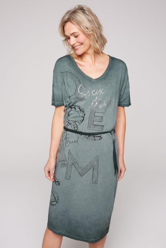 T-Shirt-Kleid mit großem Wording Print green leaf