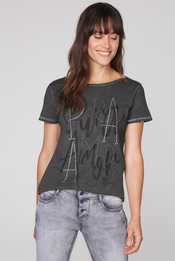 T-Shirt mit Artwork und Glitzernähten