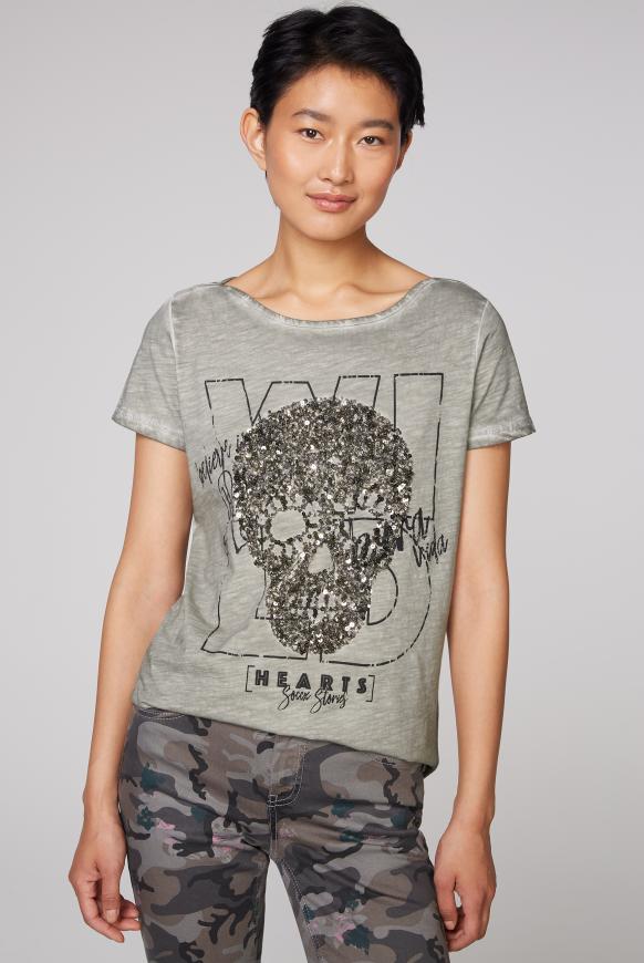 T-Shirt mit Artwork und Glitzernähten