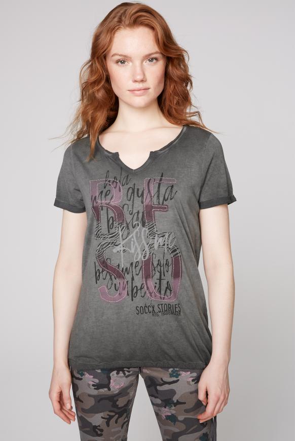 T-Shirt mit Artwork und Saum zum Binden