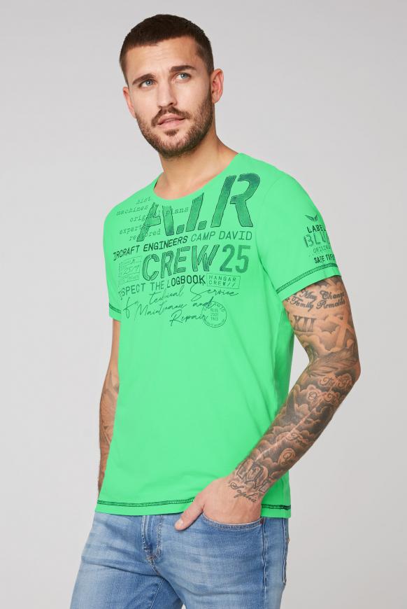 T-Shirt mit Artworks und Kontrastnähten electric green