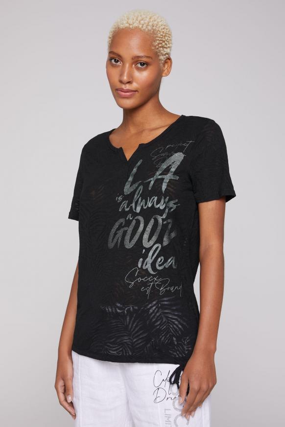 T-Shirt mit Ausbrenner-Muster und Print black