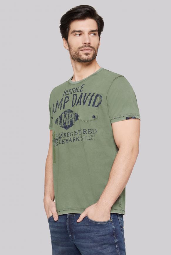 T-Shirt mit beidseitigem Used Print khaki