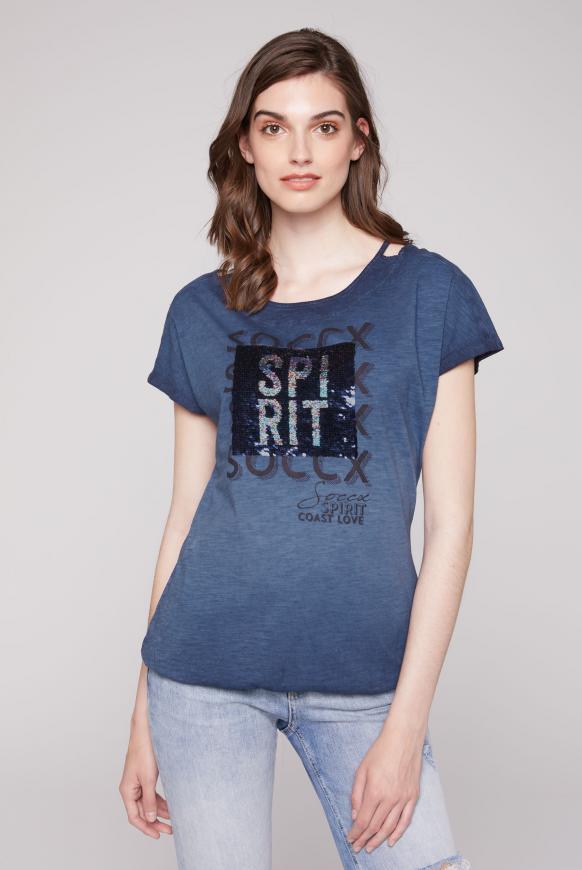 T-Shirt mit Cut-Out und Wendepailletten blue navy